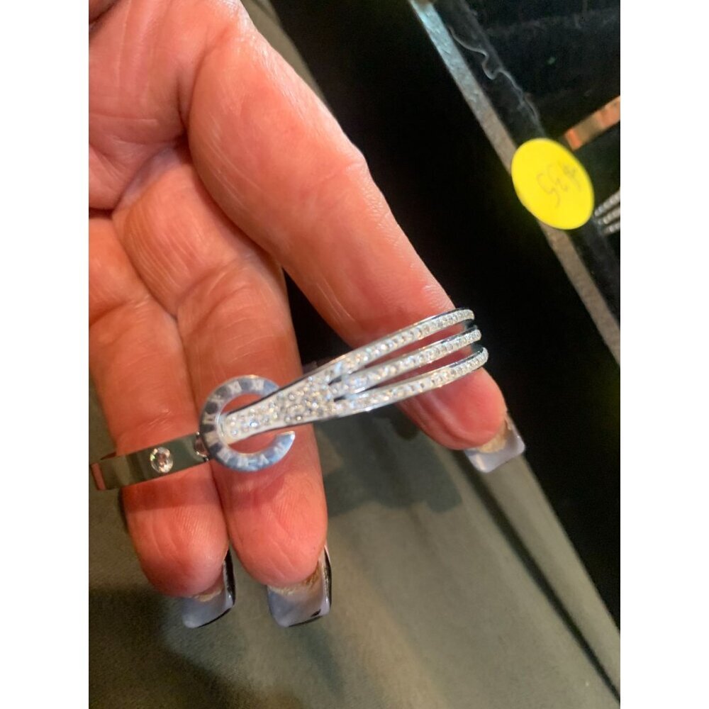 Stainless Steel MZ Collection Adjustable Bracelet With Rhinestone Detailing & Tr